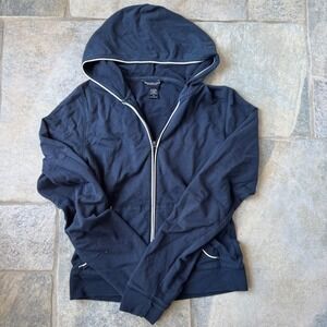 Y2K Navy Blue Zip Hoodie Women's Small Soft Stretch Full‎ Zip Sweatshirt